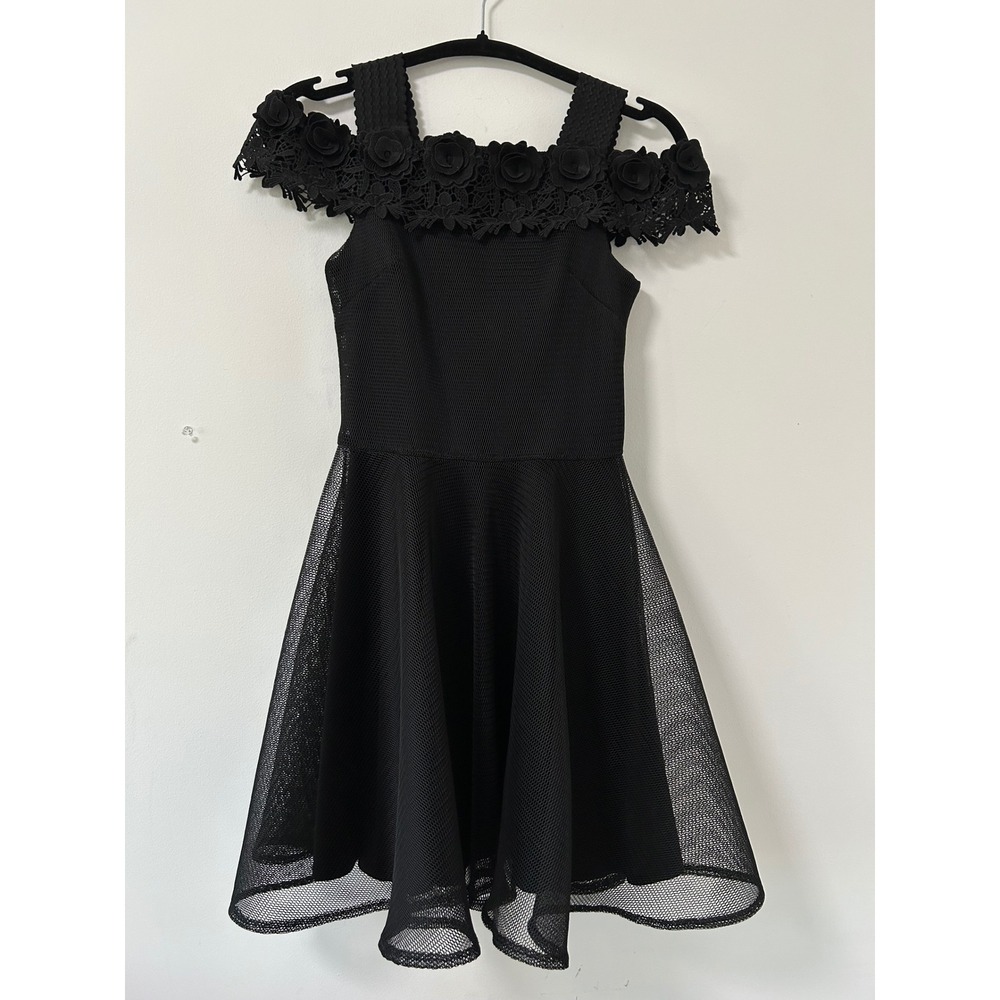 David Charles Black Label Dress Kids 13 Yrs Black Gothic Floral Mesh Formal